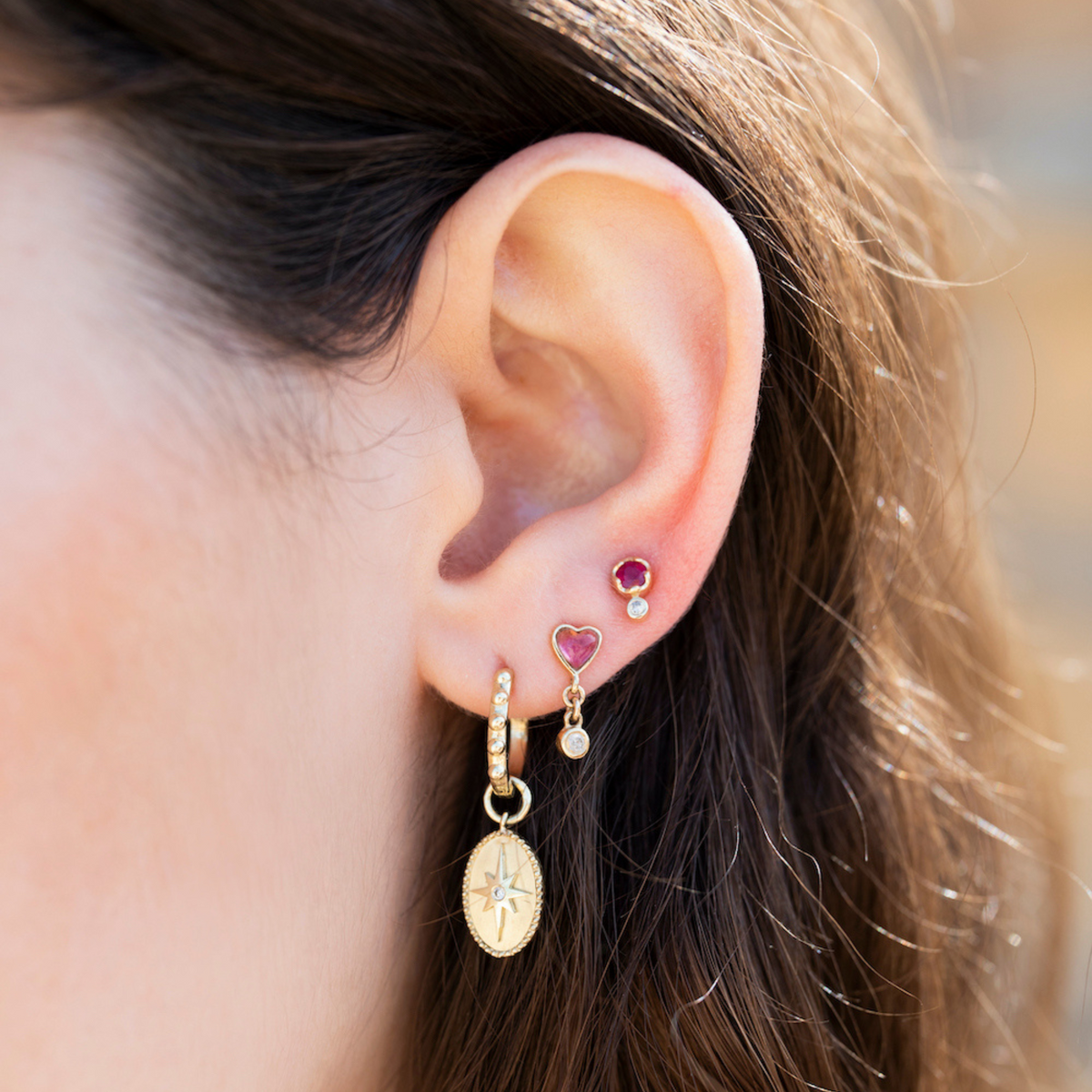 Pink Tourmaline Byrdie Heart Diamond Stud Earring | Zahava