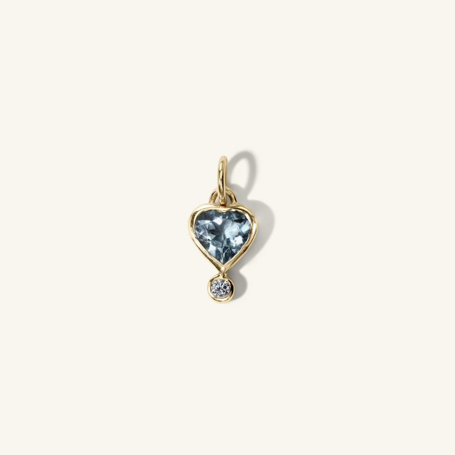 Aquamarine Diamond Square Edged Byrdie Heart Charm