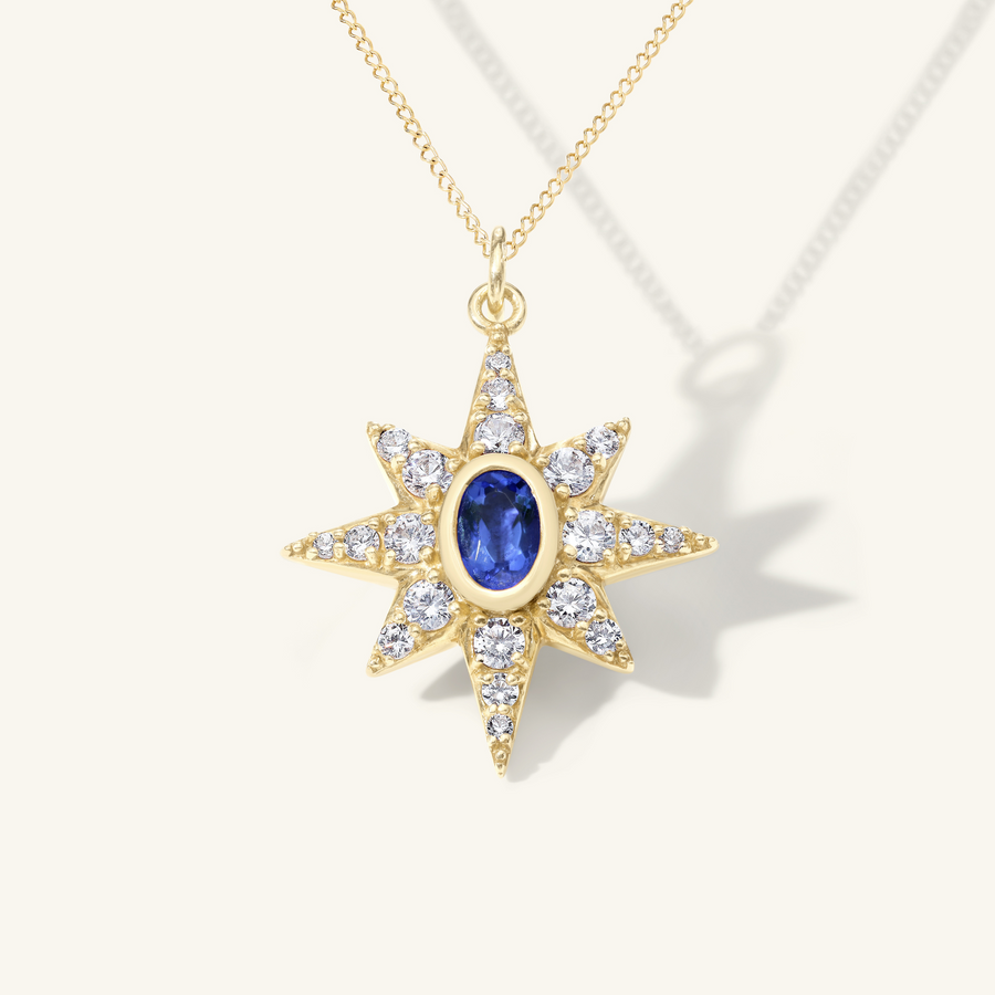 Large Pavé Sapphire Starburst Pendant