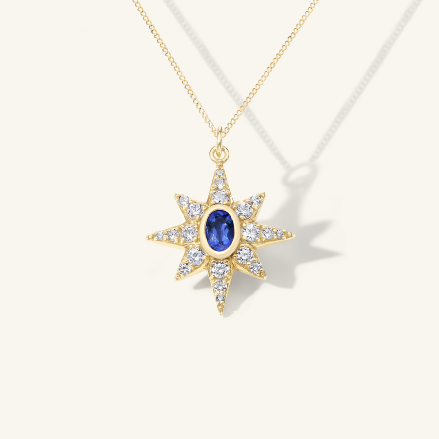 Small Pavé Sapphire Starburst Pendant