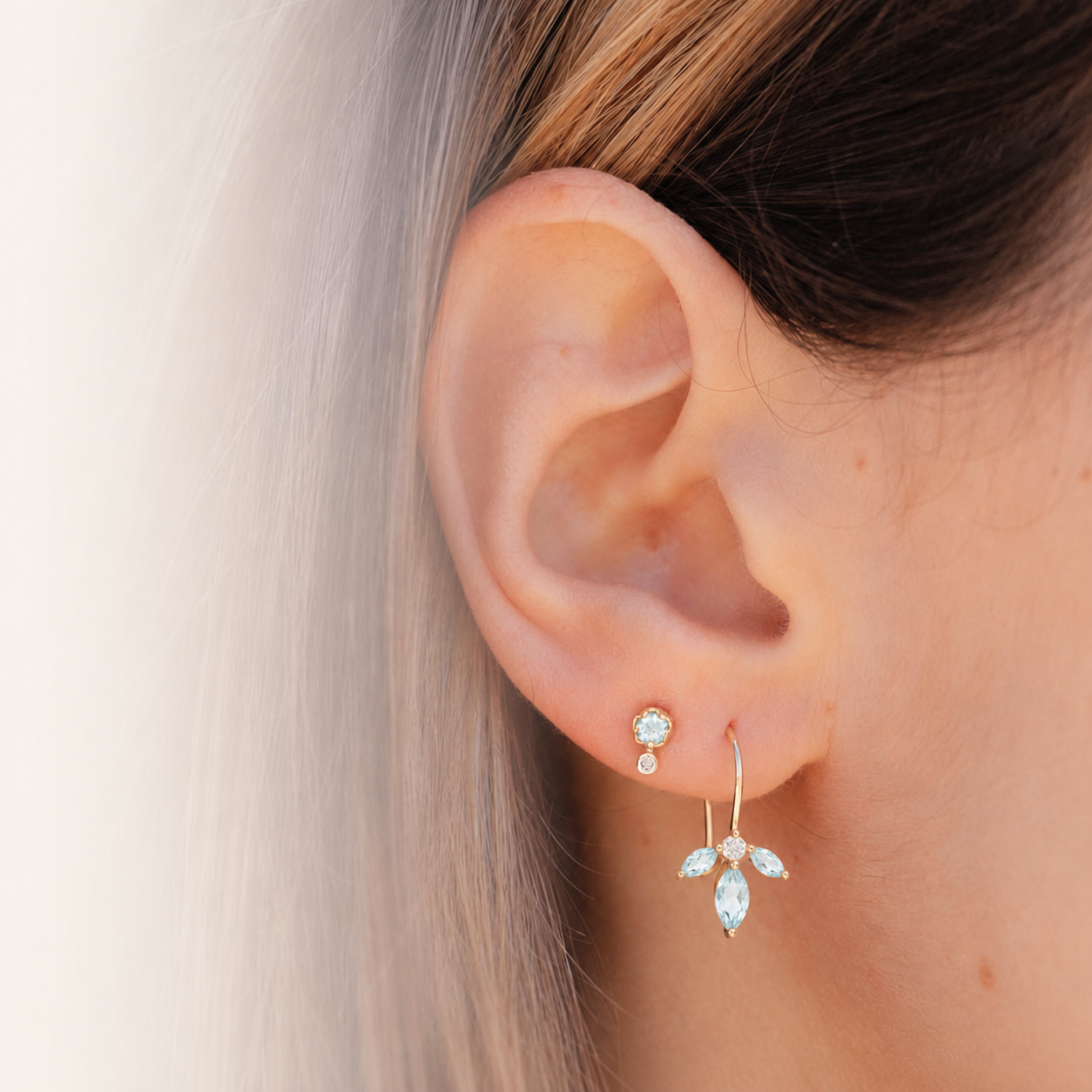Aquamarine Almond Blossom Wire Earrings