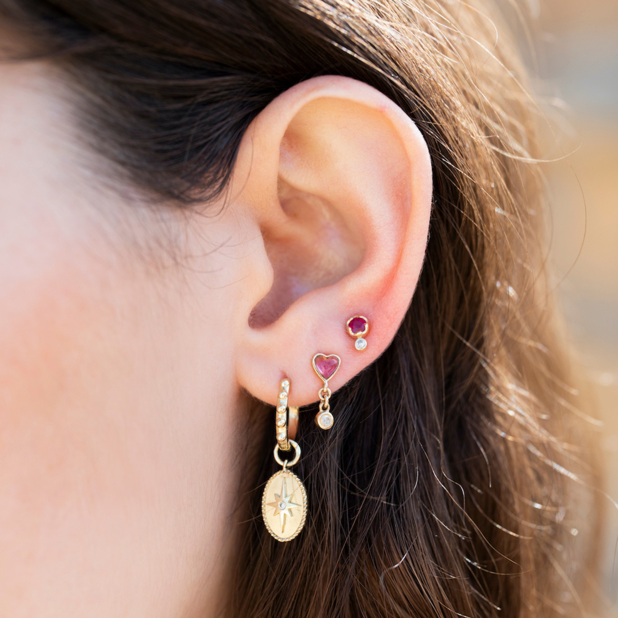 Carnelian Byrdie Heart Diamond Stud Earring