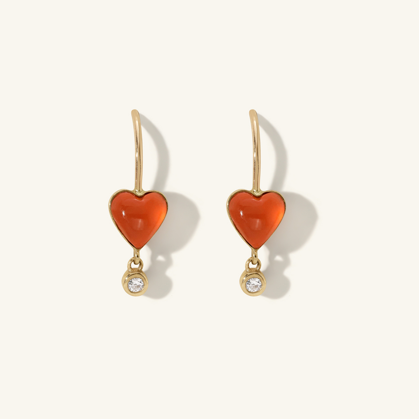 Carnelian Byrdie Heart Diamond Wire Earrings