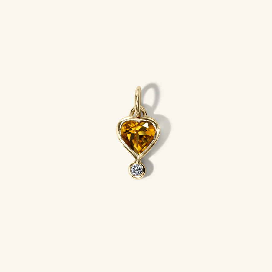 Citrine Diamond Square Edged Byrdie Heart Charm