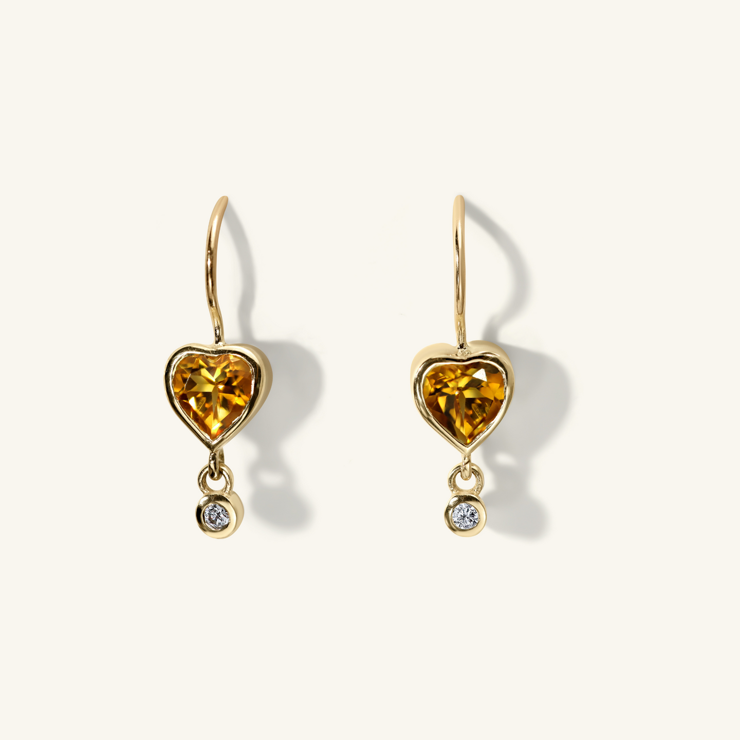 Faceted Citrine Byrdie Heart Diamond Wire Earrings