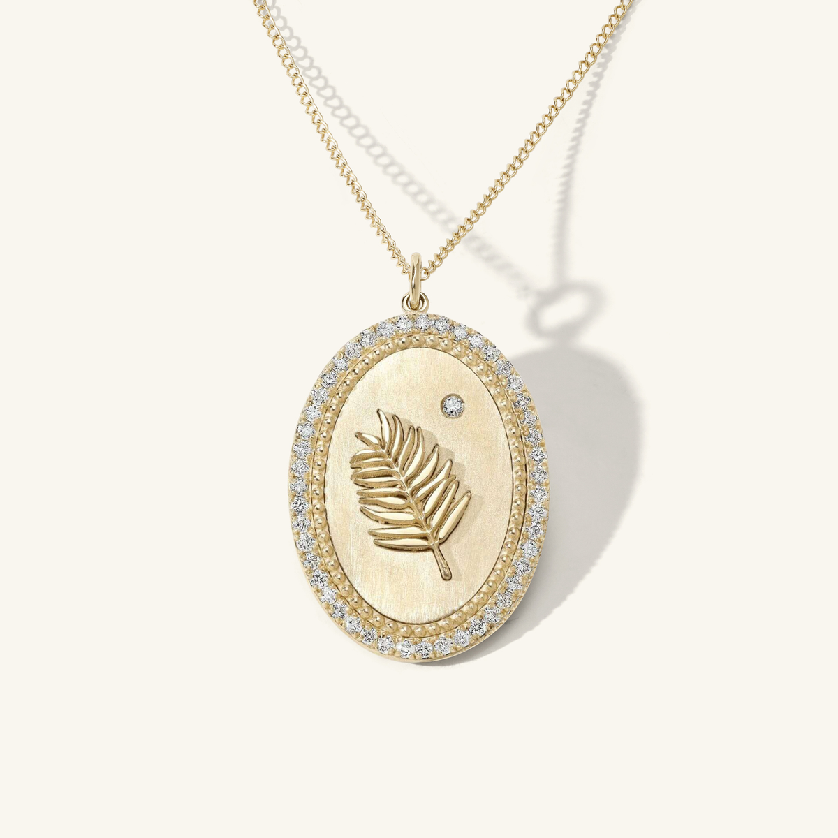 Diamond Halo Palm Leaf Token Necklace