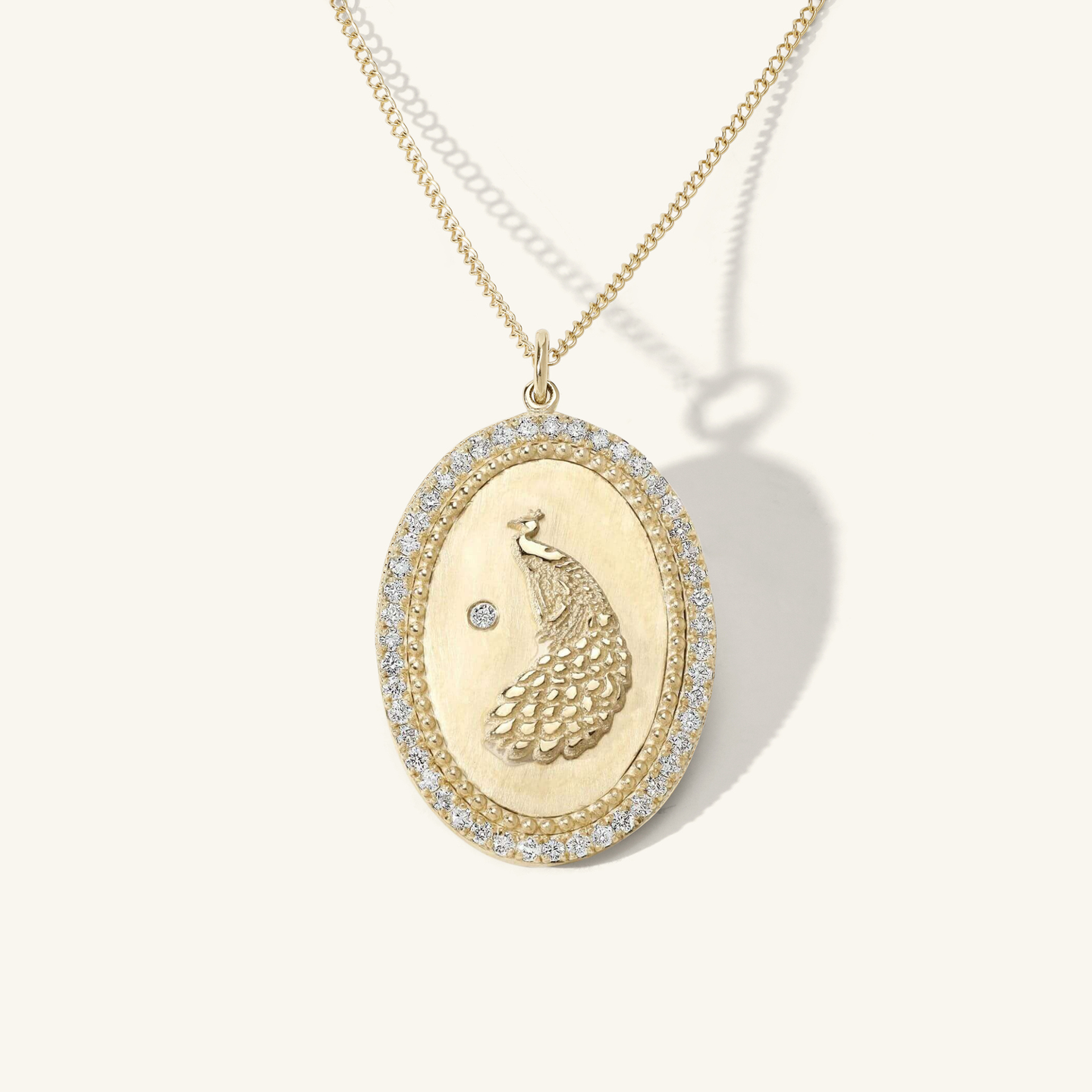 Diamond Halo Peacock Token Necklace