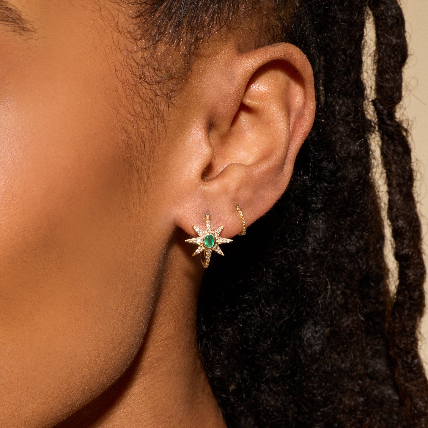 Emerald Starburst Hoop Earrings