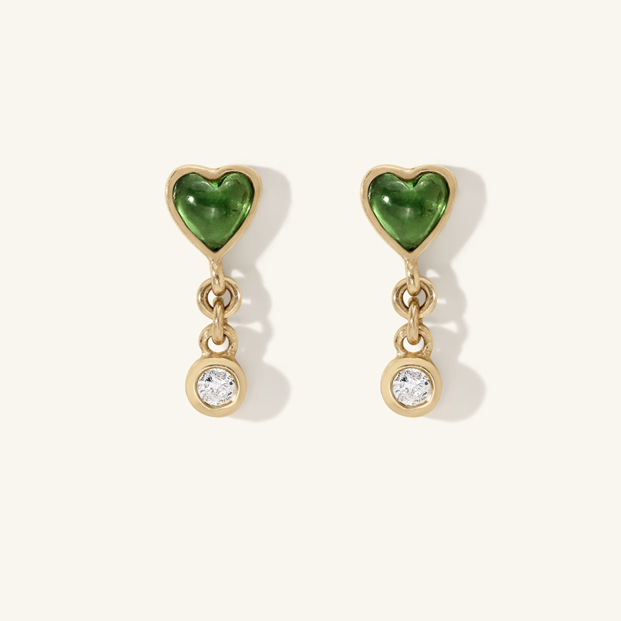 Green Tourmaline Byrdie Heart Diamond Stud Earring