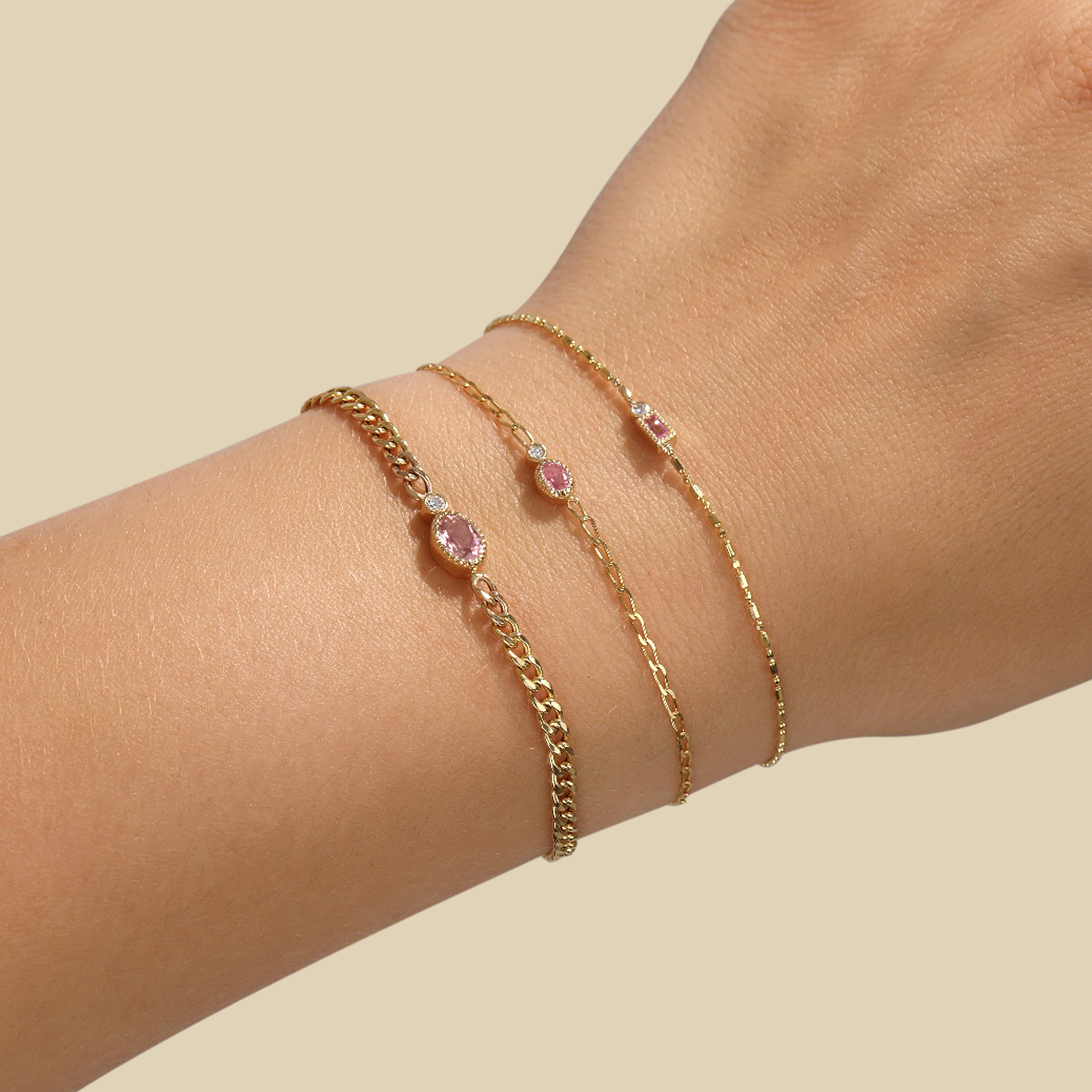 Mini Eva Station Bracelet in Pink Sapphire on Baby Bella Chain