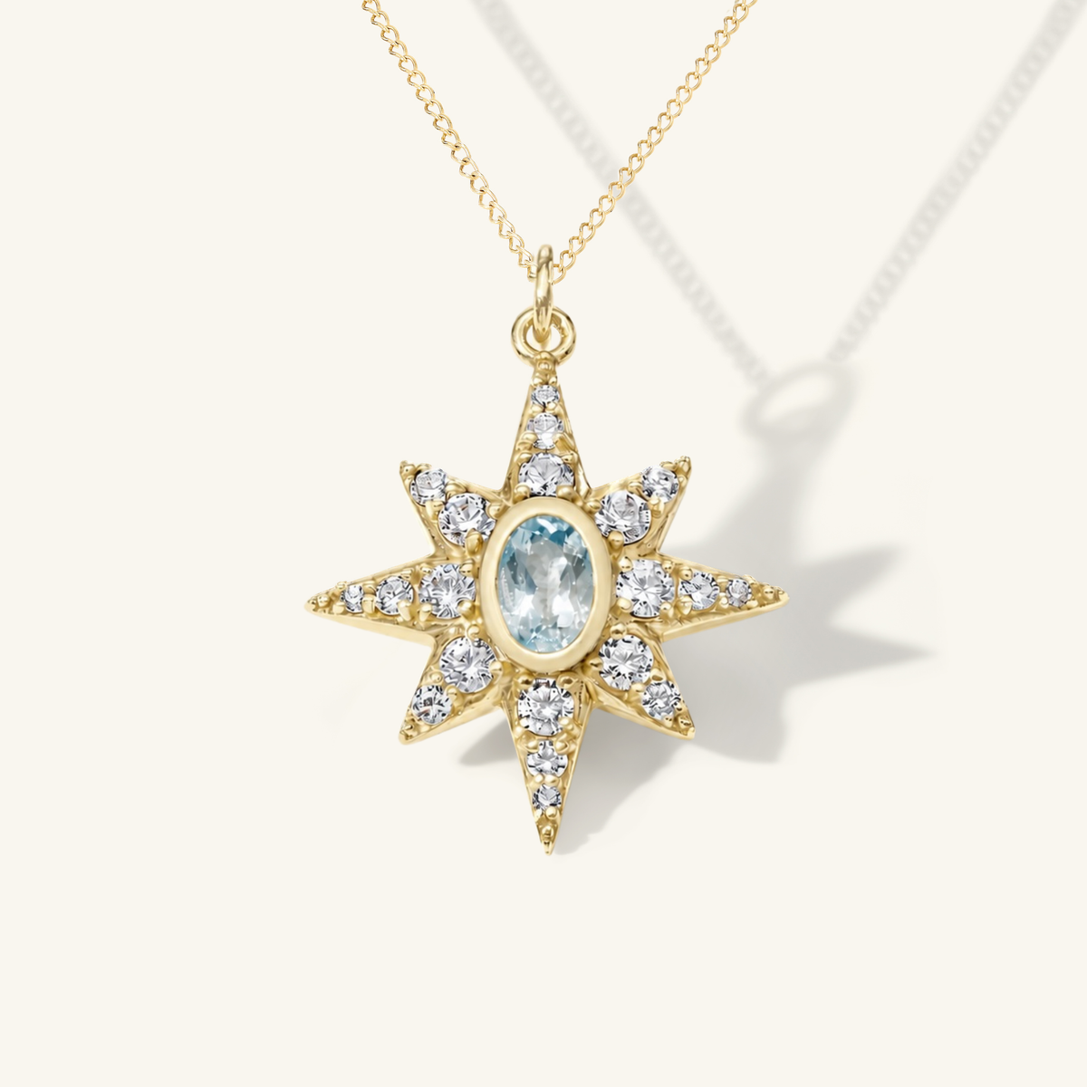 Large Pavé Aquamarine Starburst Pendant