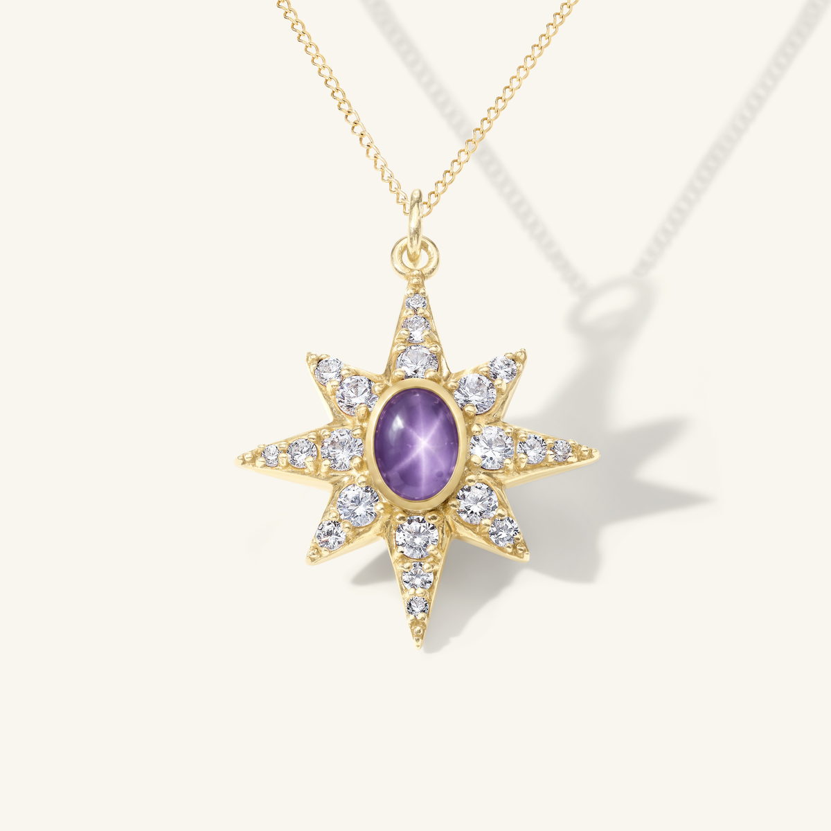 Large Pavé Pink Star Sapphire Starburst Pendant