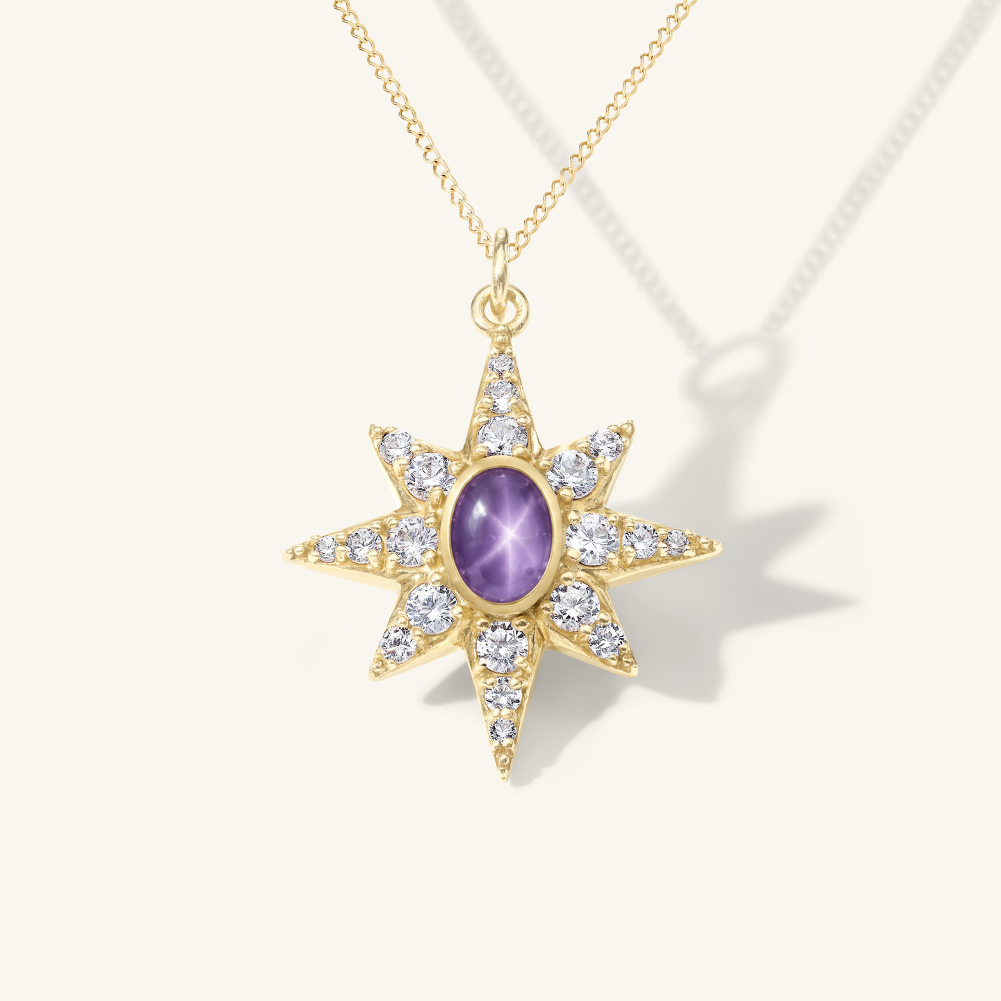 Large Pavé Pink Star Sapphire Starburst Pendant