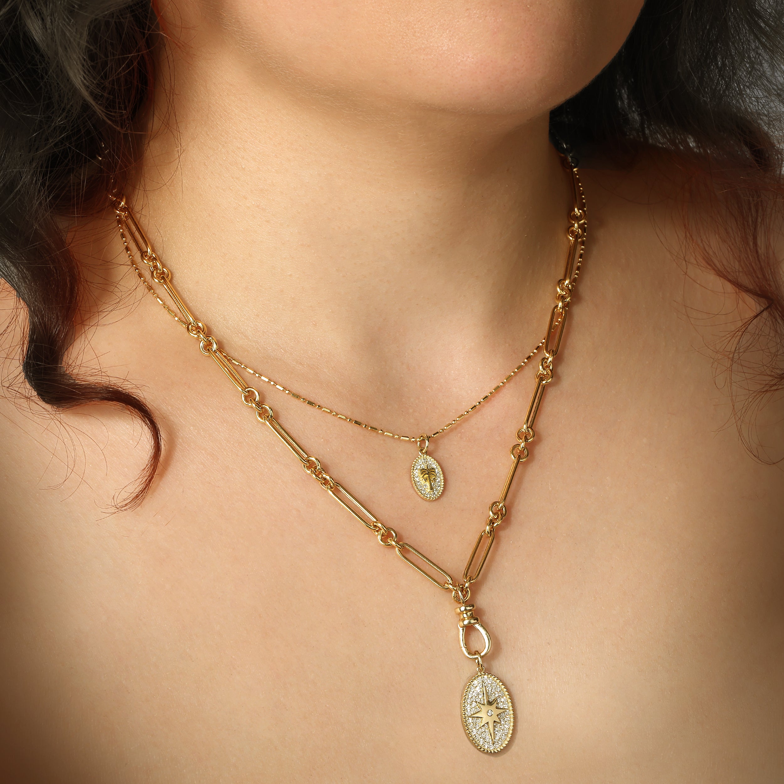 Scattered Pavé Diamond Star Token Necklace