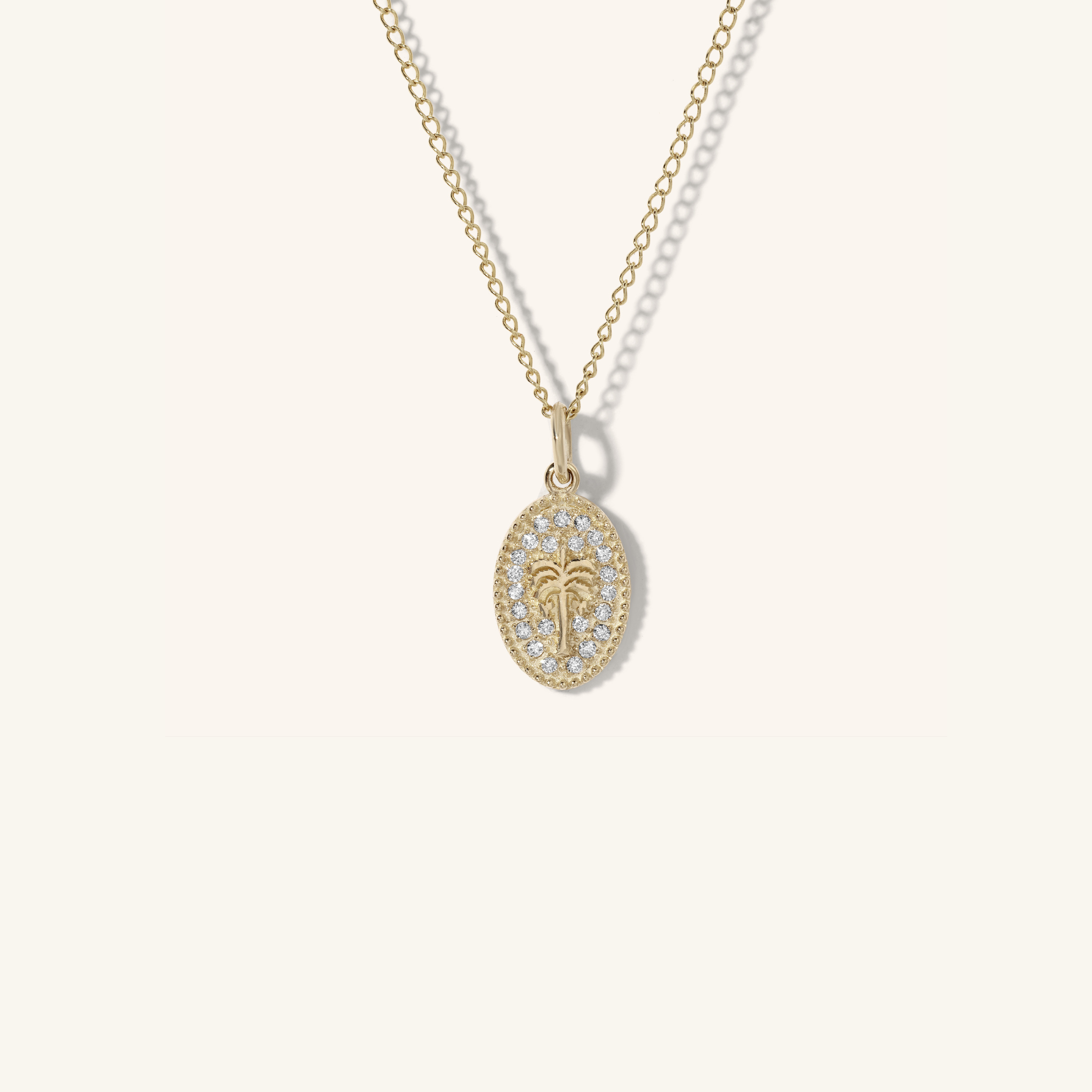 Scattered Pavé Diamond Mini Date Palm Token Necklace
