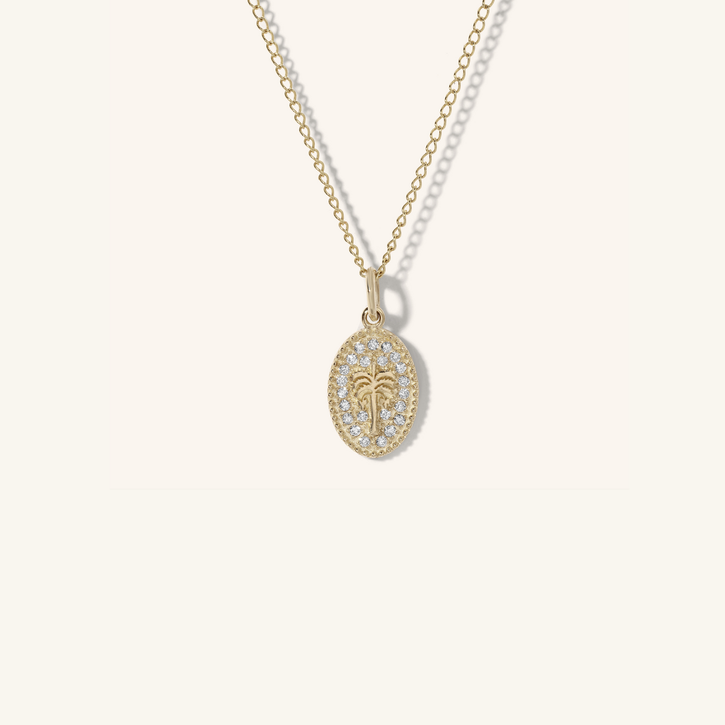 Scattered Pavé Diamond Mini Date Palm Token Necklace