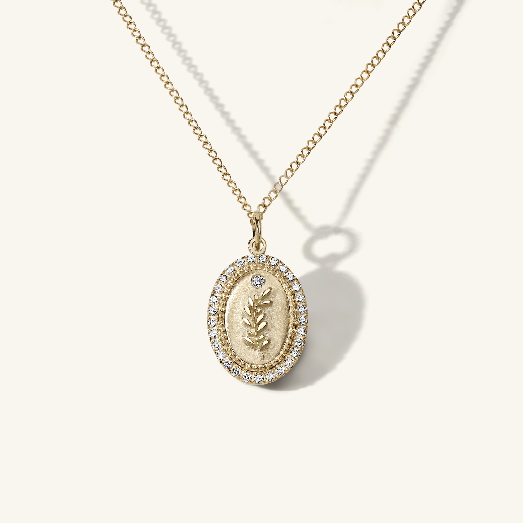 Diamond Halo Olive Branch Token Necklace | Zahava