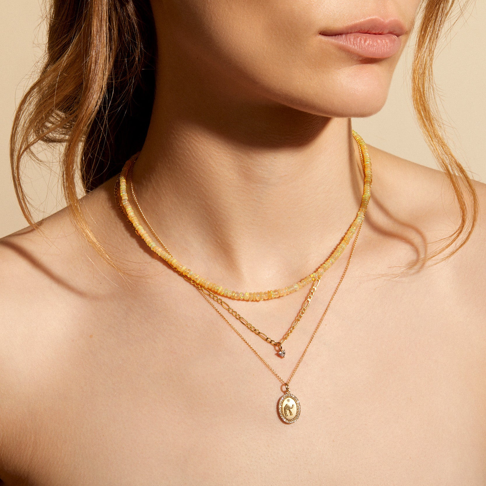 Diamond Halo Camel Token Necklace | Zahava