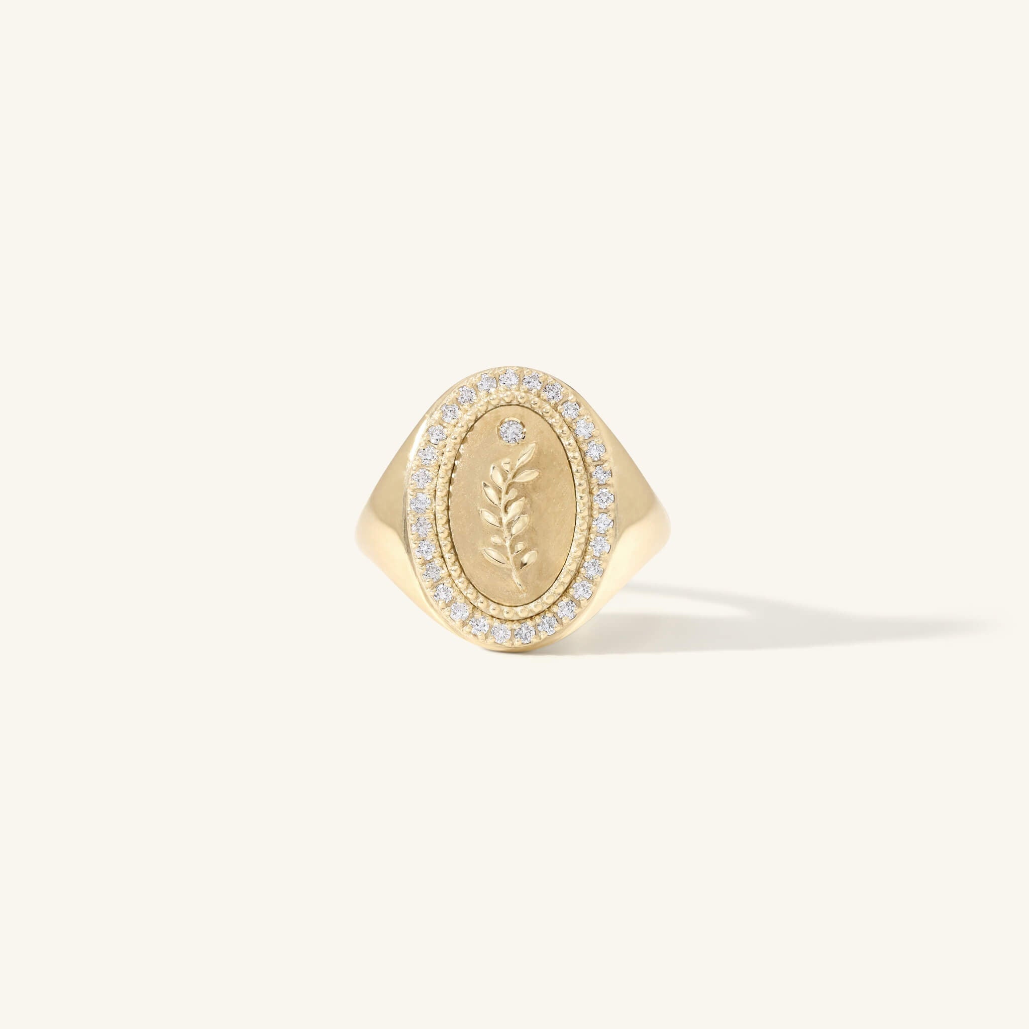 Pave Diamond Olive Branch Signet Ring | Zahava
