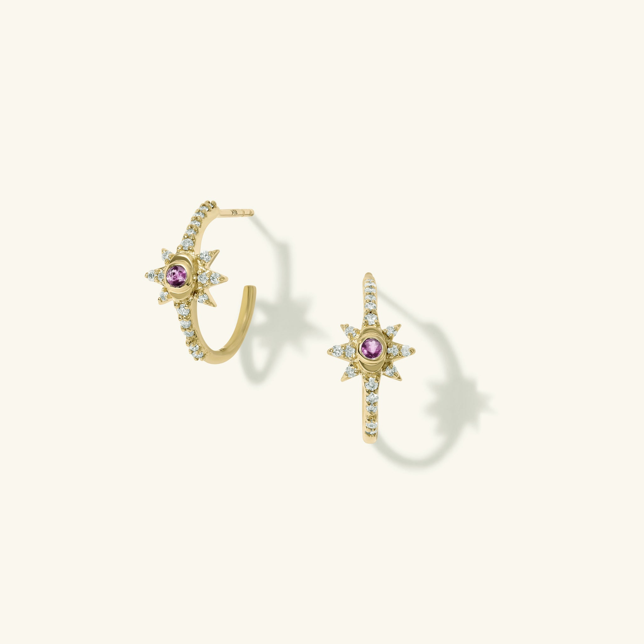 Mini Pink Sapphire Starburst Hoop Earrings