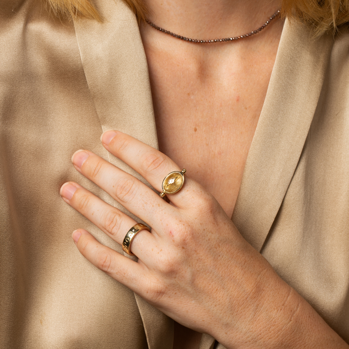 Rutilated Quartz Spinning Star Ring