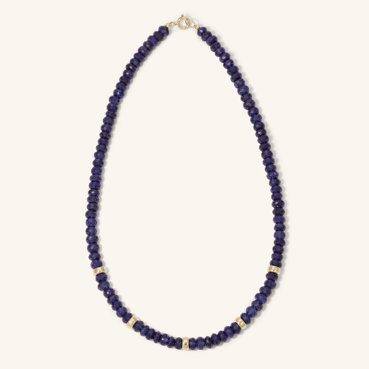 Sapphire Beaded Necklace with Gold Rondelles