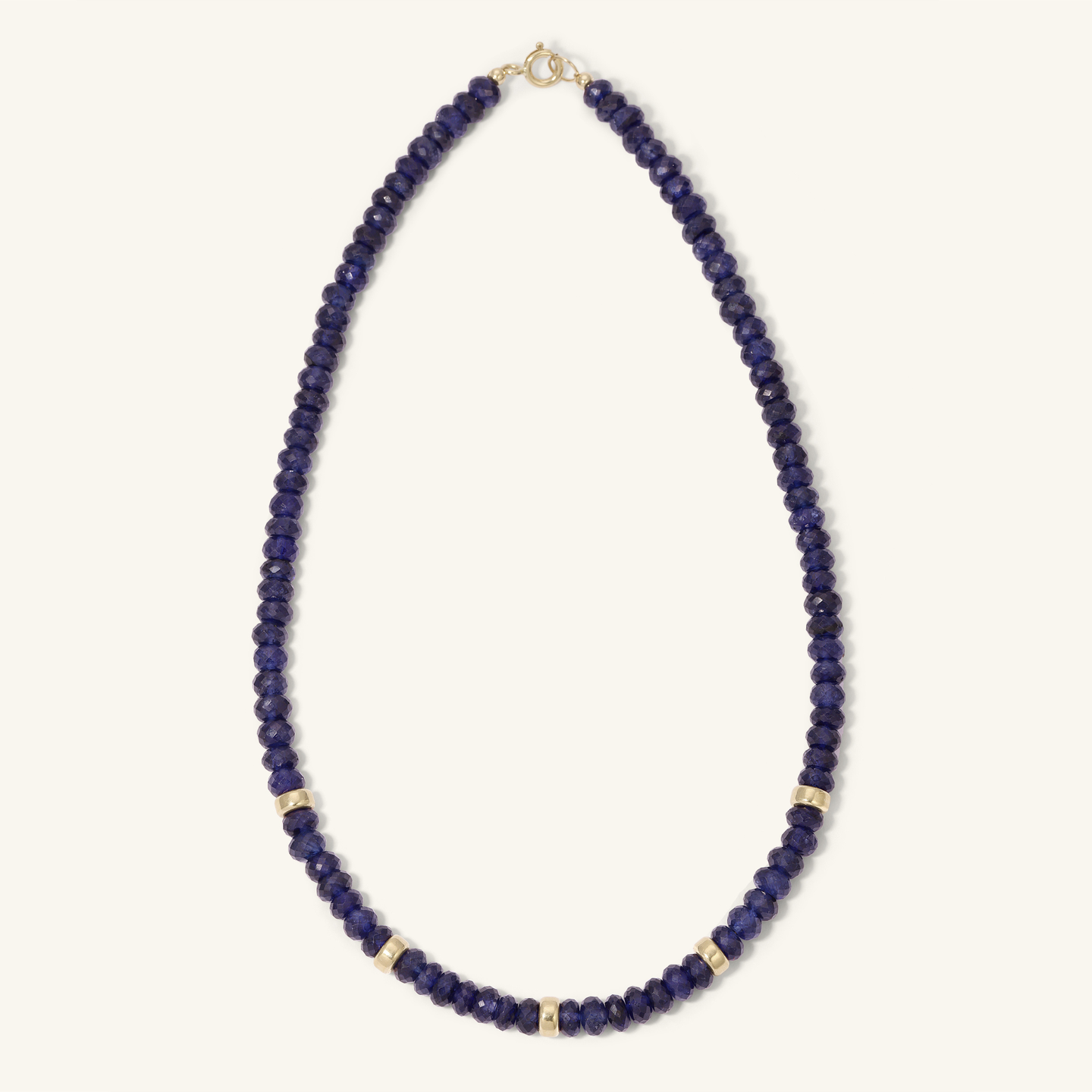 Sapphire Beaded Necklace with Gold Rondelles