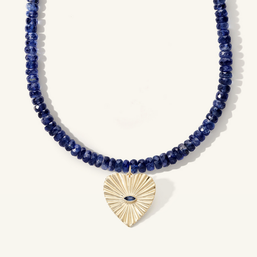 15" Sapphire with Sapphire Sunbeam Heart Pendant Choker