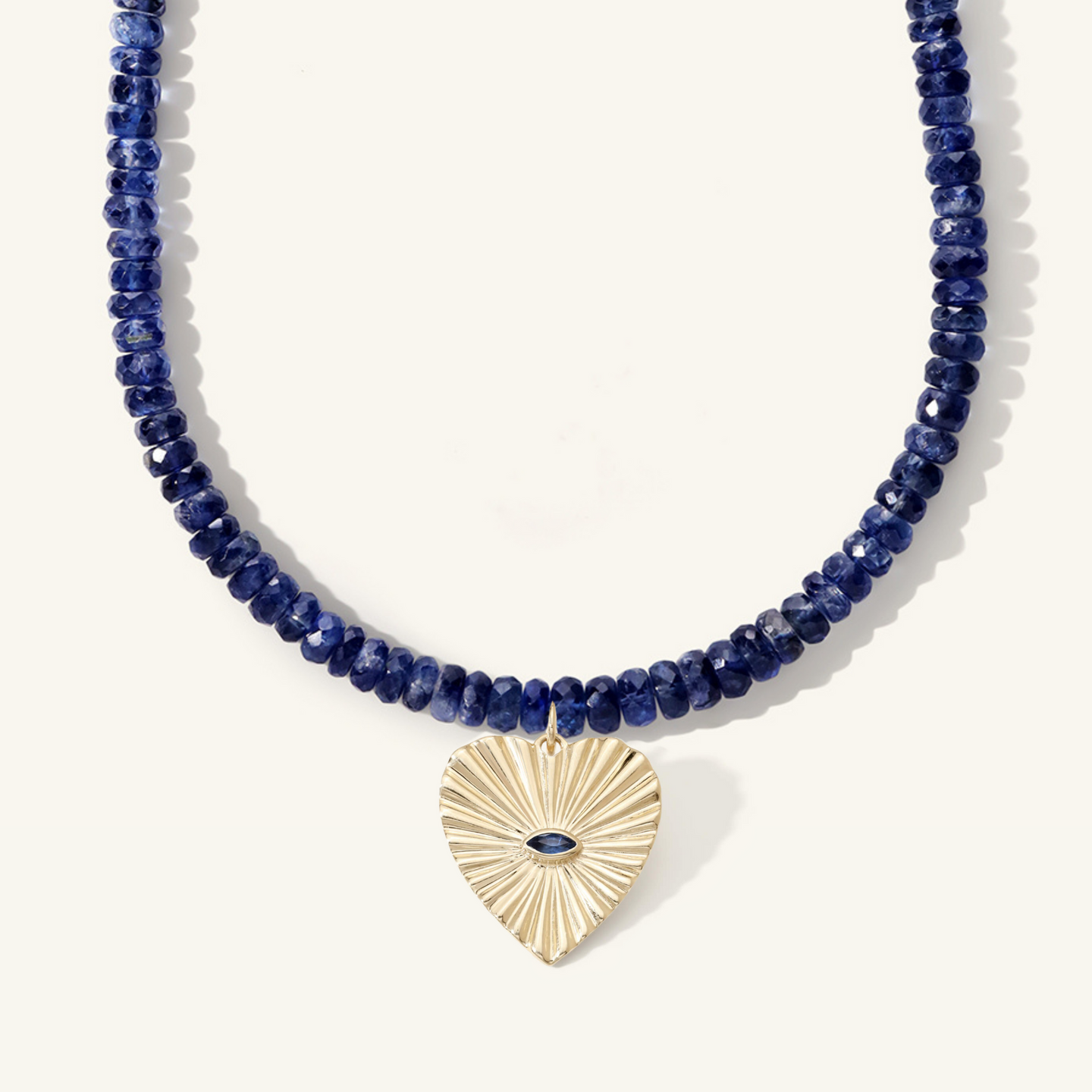 15" Sapphire with Sapphire Sunbeam Heart Pendant Choker