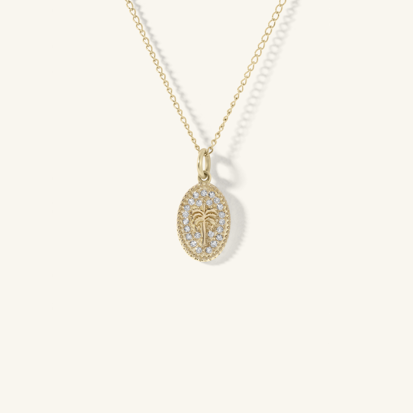 Scattered Pavé Diamond Mini Date Palm Token Necklace