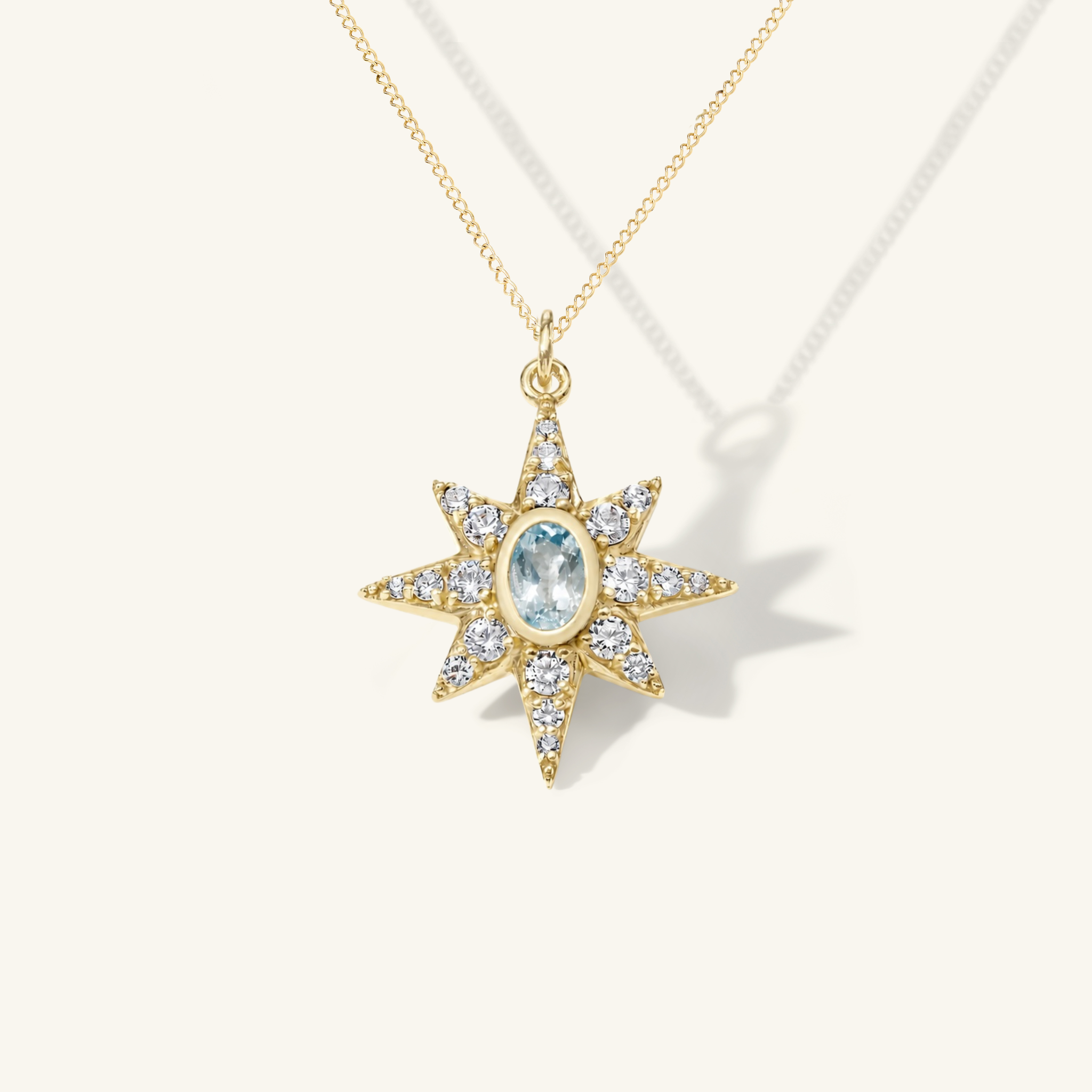 Small Pavé Aquamarine Starburst Pendant