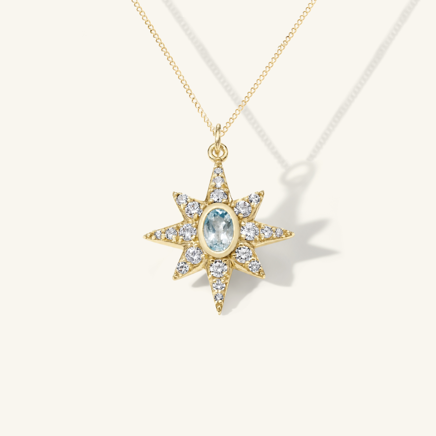 Small Pavé Aquamarine Starburst Pendant