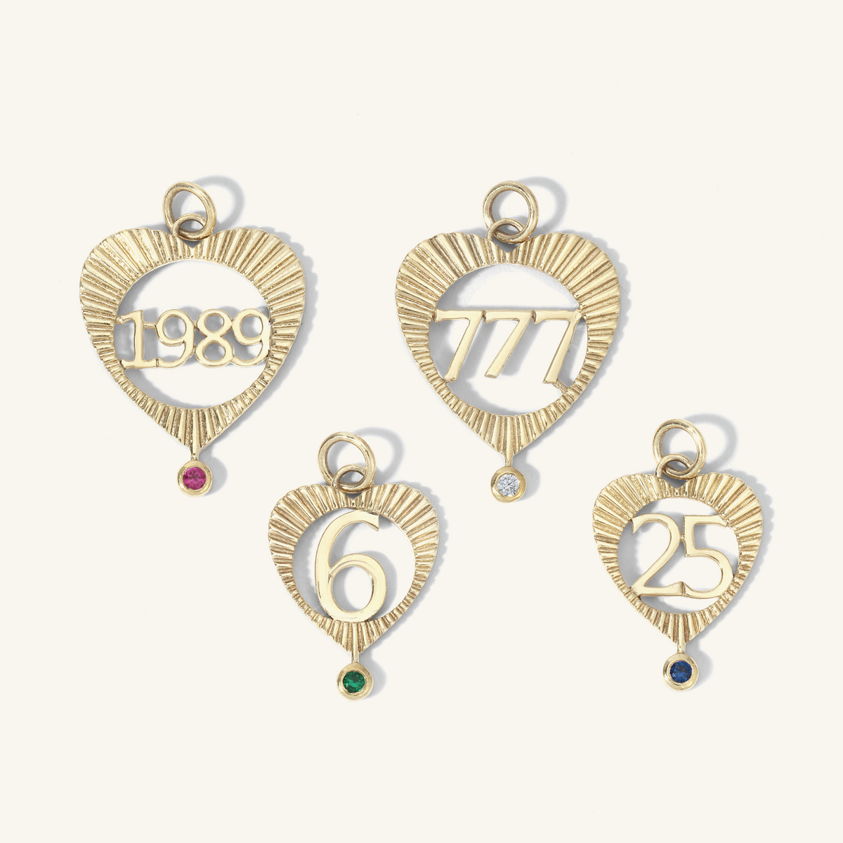 Large Sunbeam Number Heart Charm