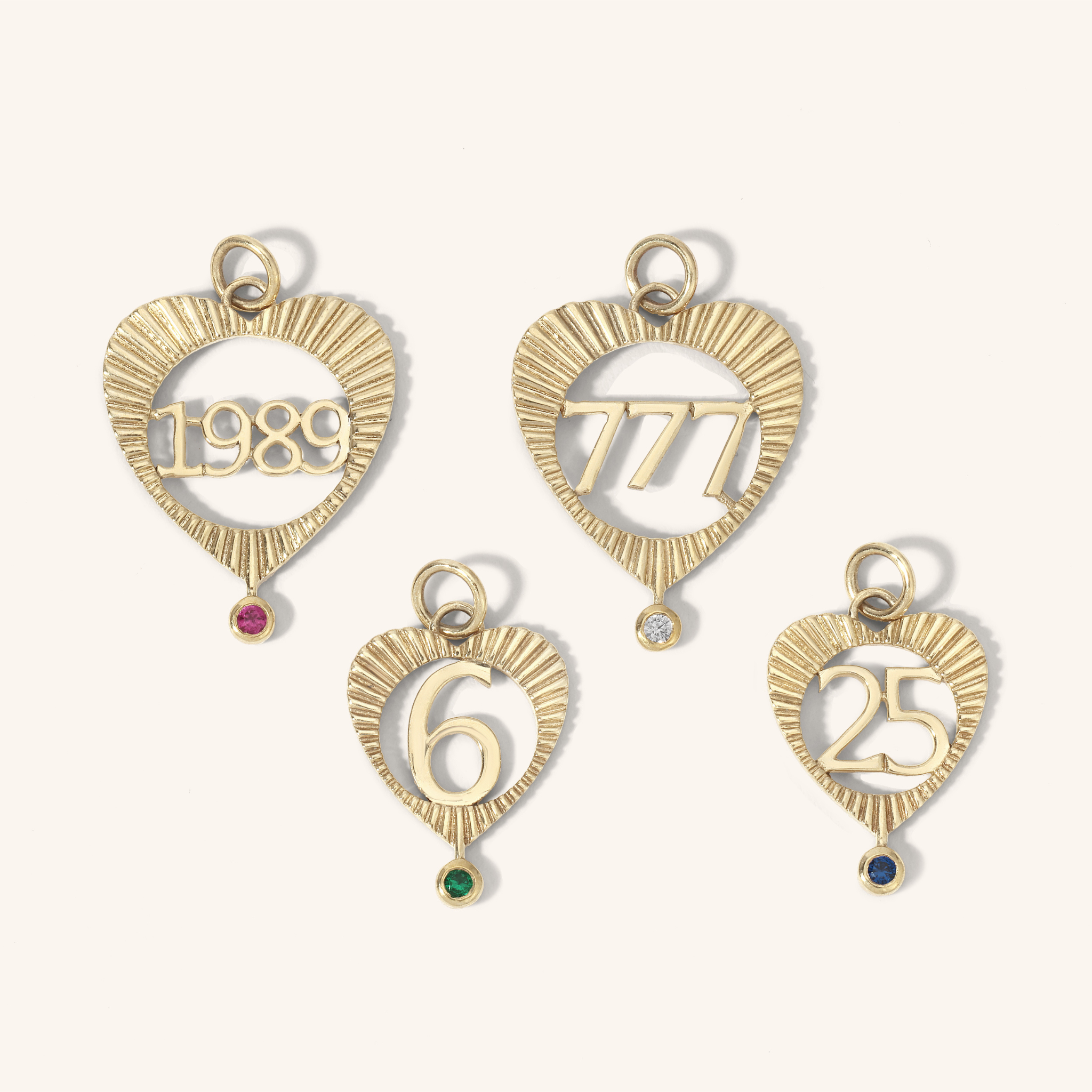 Large Sunbeam Number Heart Charm