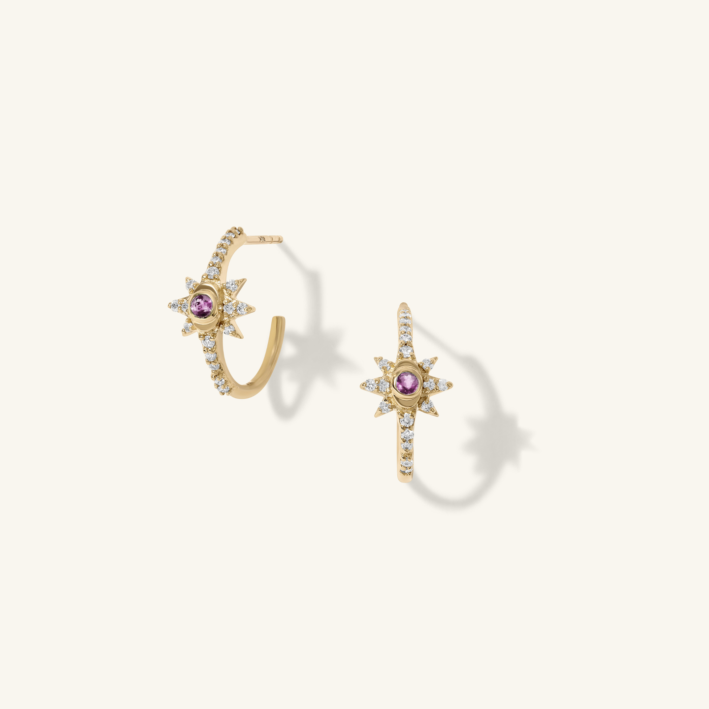Mini Pink Sapphire Starburst Hoop Earrings