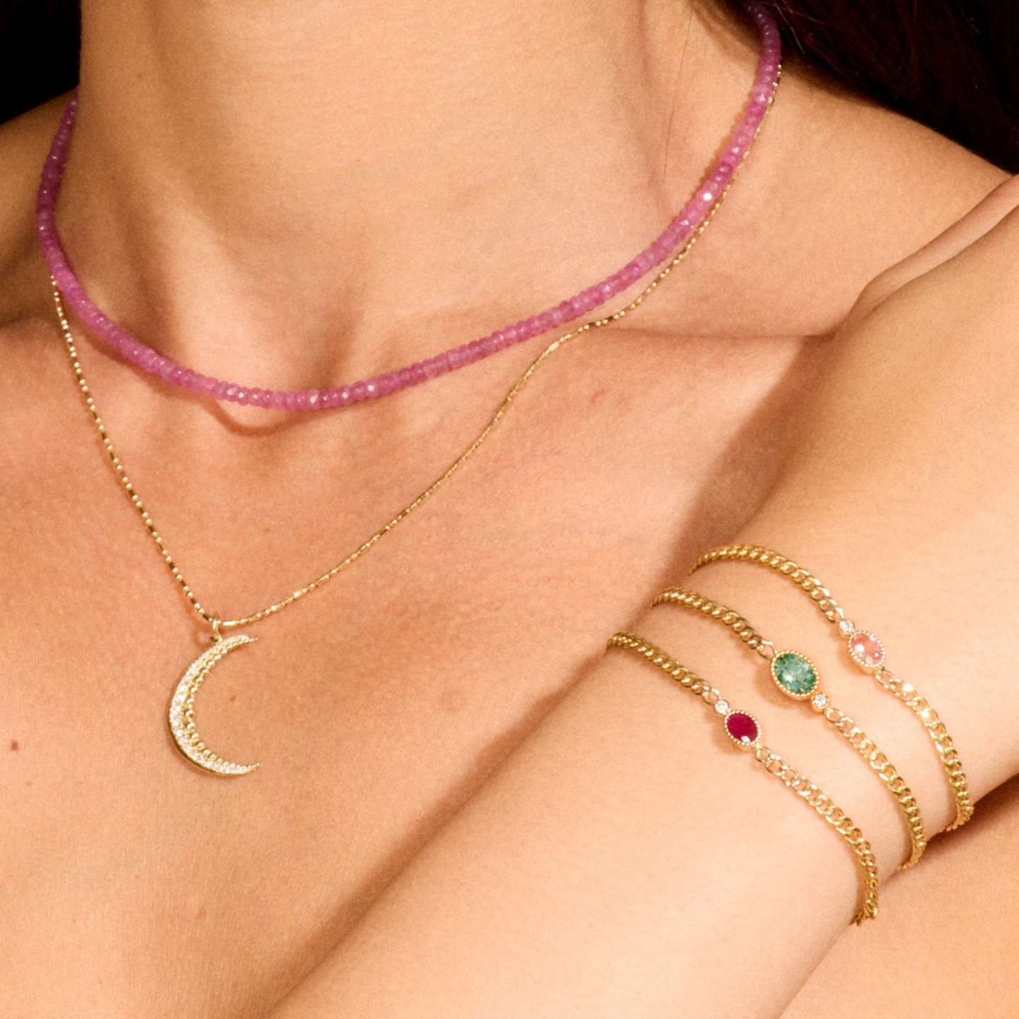 One of a Kind Green Tourmaline Station Bracelet on Charlie Chain