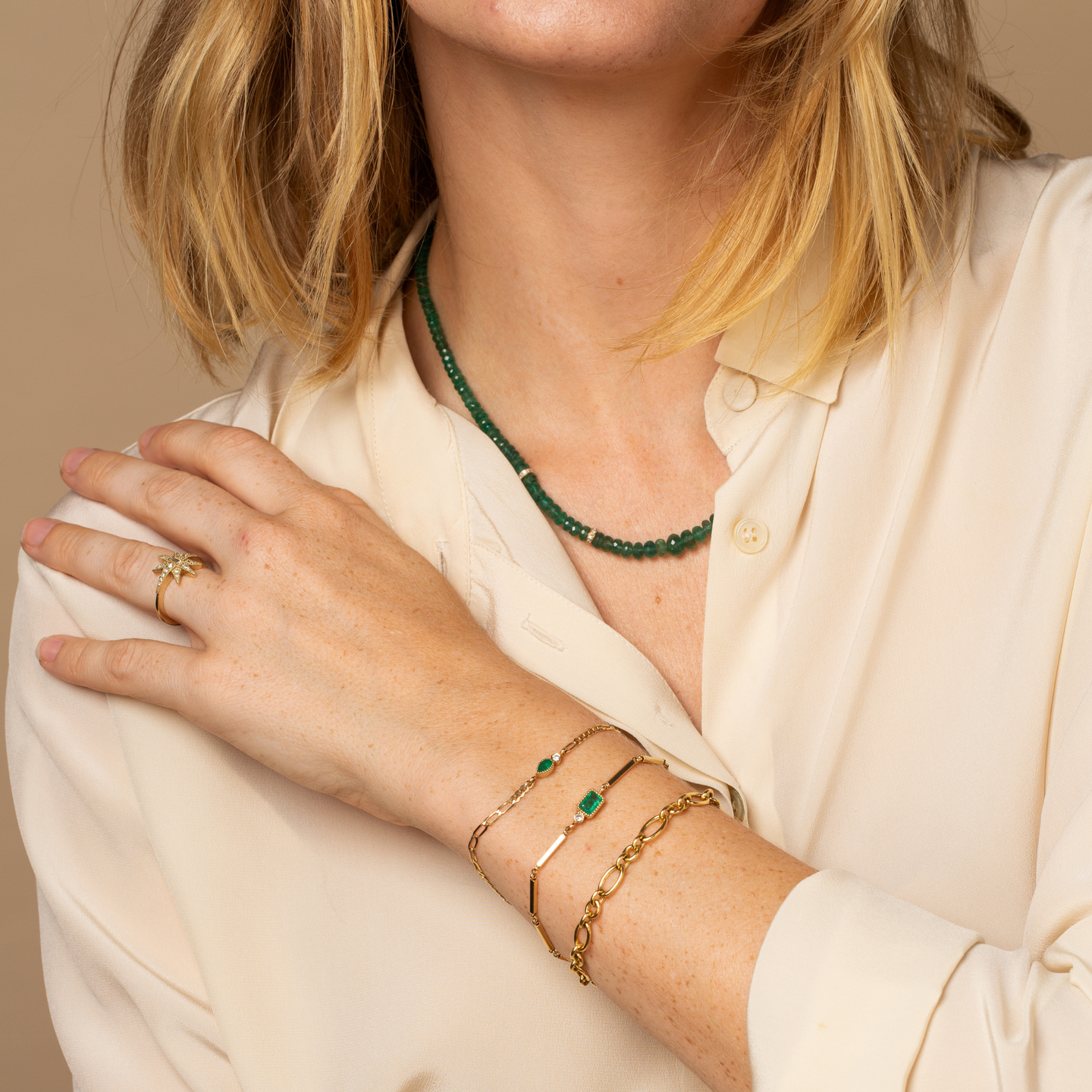 One-of-a-Kind Emerald Strand with Diamond Rondelles