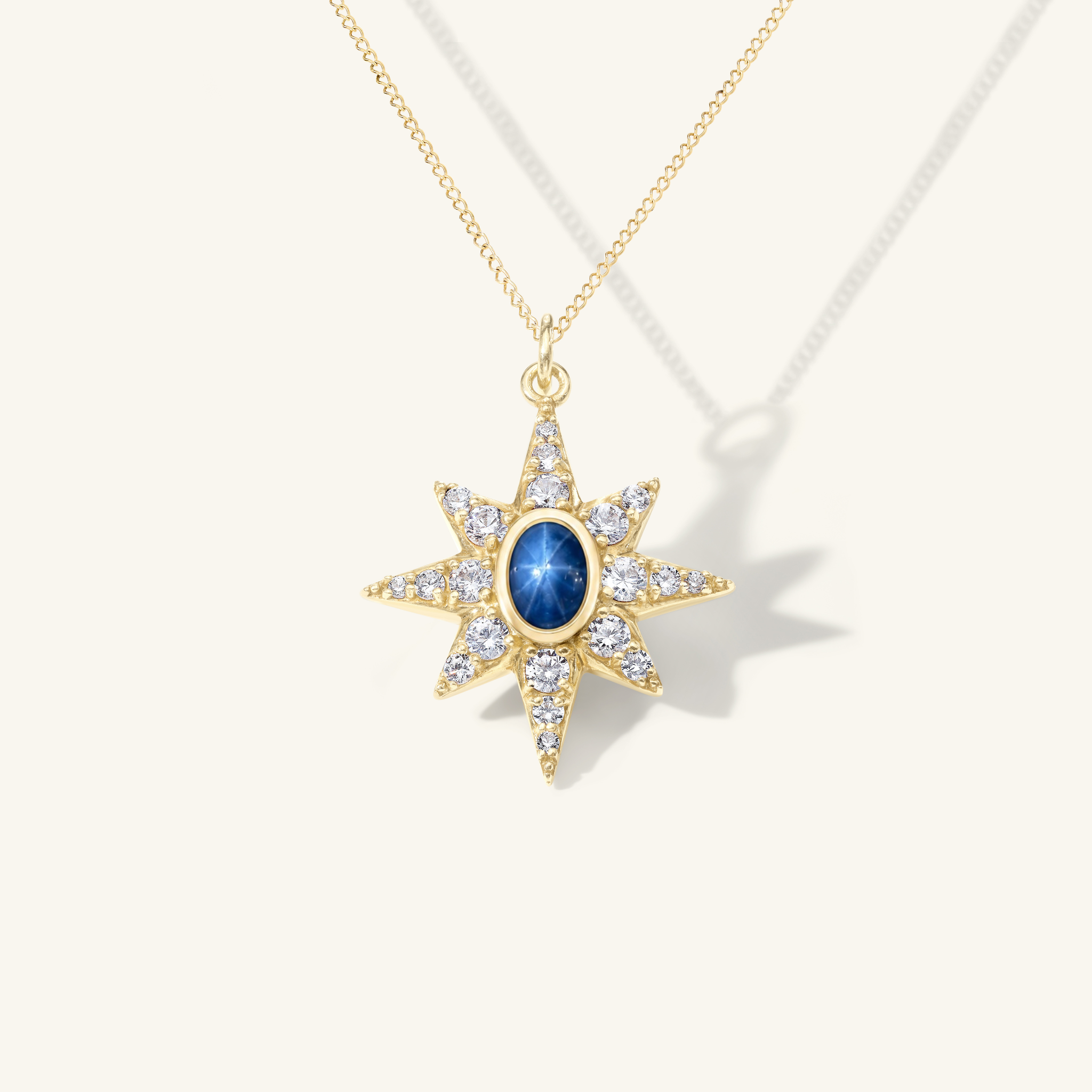 Small Pavé Blue Star Sapphire Starburst Pendant